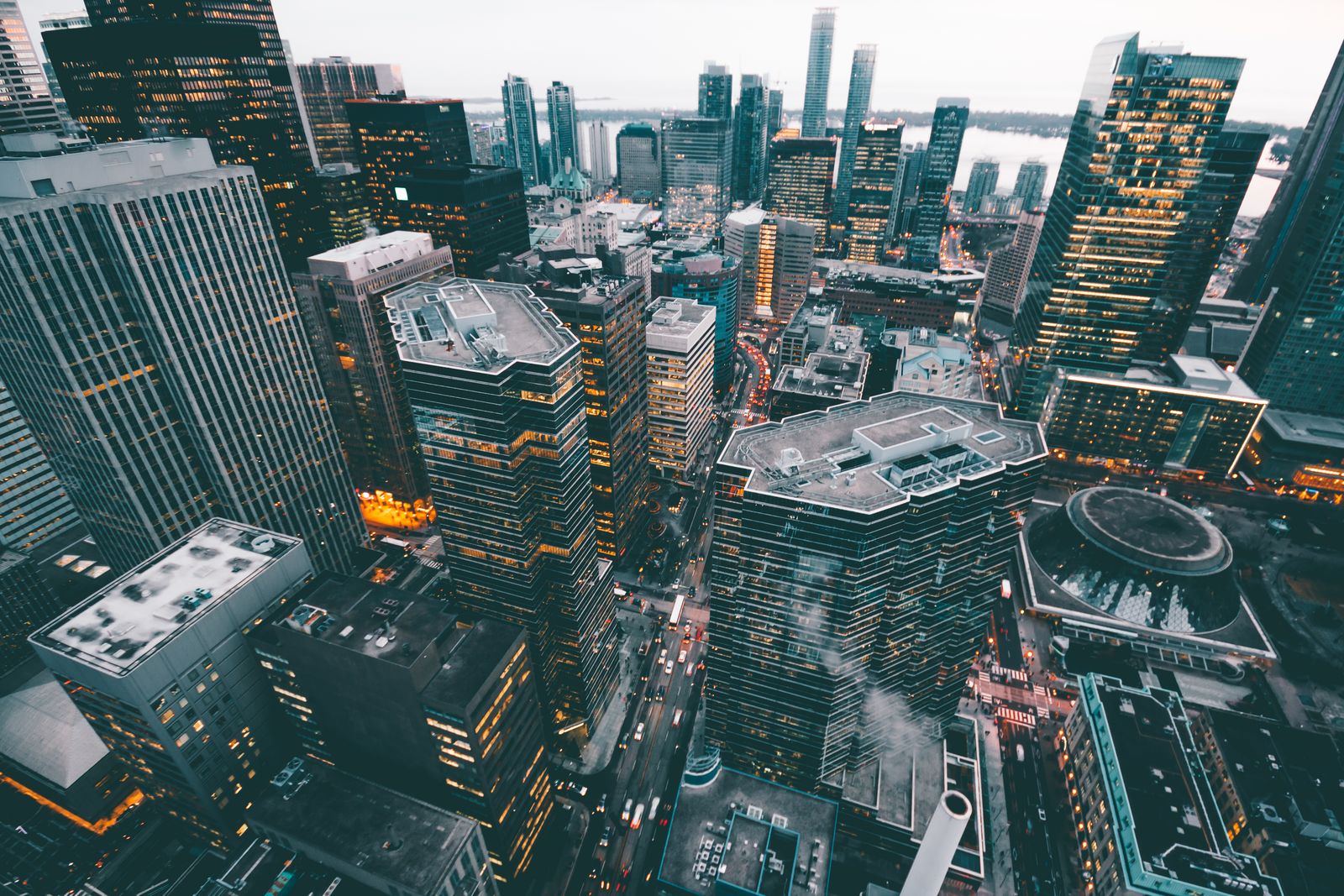 Vancouver downtown skyline with harbour, office towers and North Shore mountains